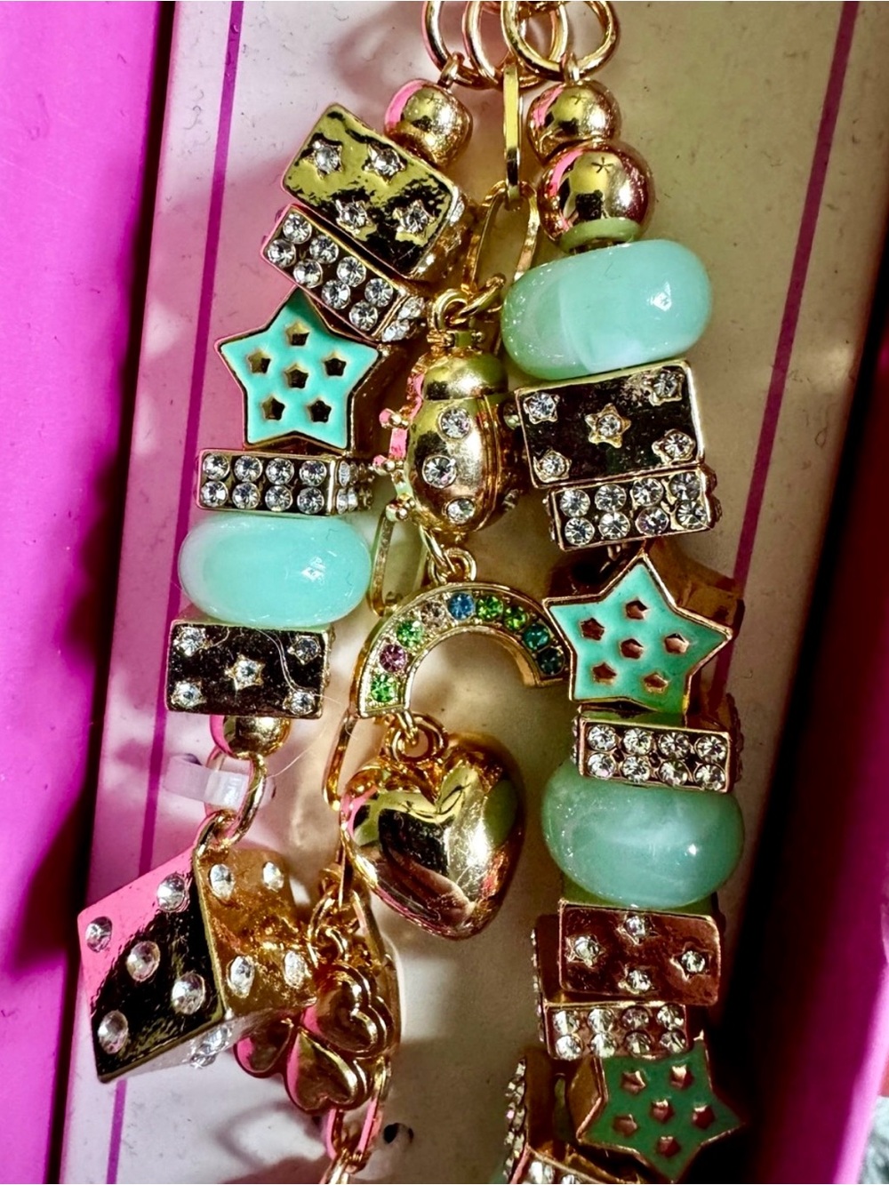 New in the box Studio Mint and Gold Beaded Bag Charm Keychain